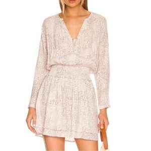 Rails Jasmine Mini Dress Tan Watercolor Leopard Smocked Waist Womens Small